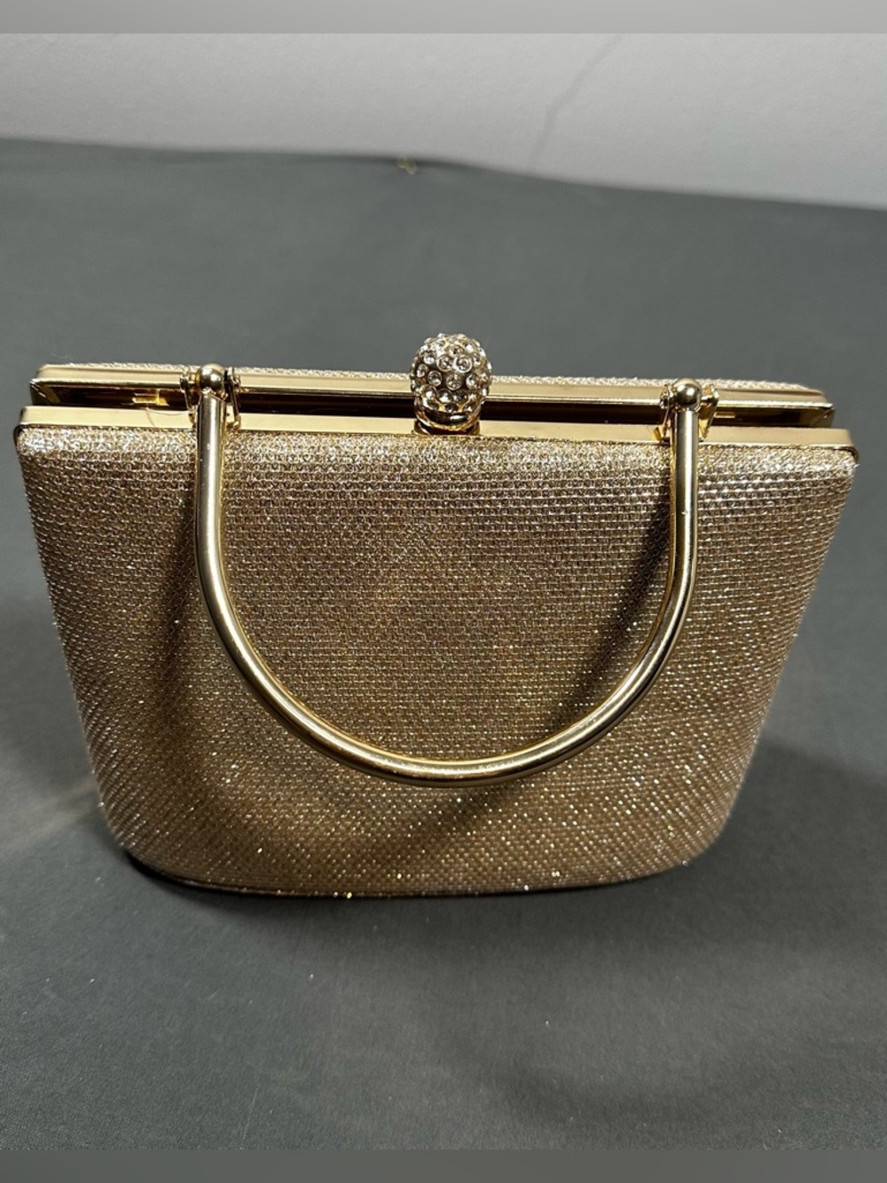 D’Margeaux New York Gold Glitter Evening Bag Sparkly Clutch Rhinestone Clasp NWT